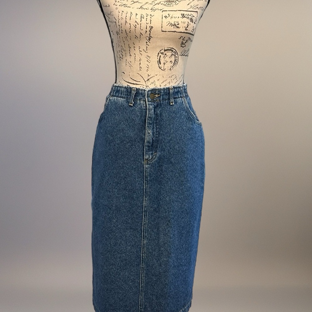 Vintage Lee's Midi Jean Pencil Skirt Circa 1980's w/ Kick Pleat Sz 12 / M